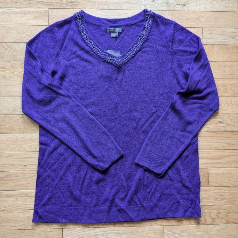 NEW V-Neck Sweater with Beaded Neckline